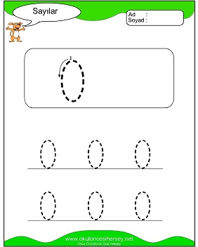 okul öncesi 1 sayısı çizgi çalışması